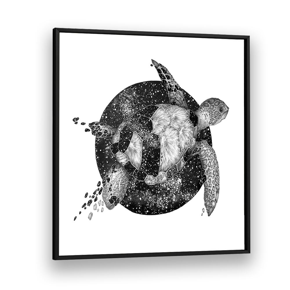 cosmic sea turtle square Vintage paintings in Black Plain Frame