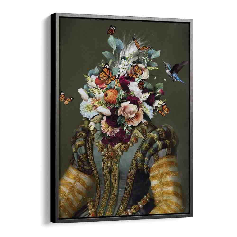 dame goldie by sue skellern wall art prints in Black Floater Frame