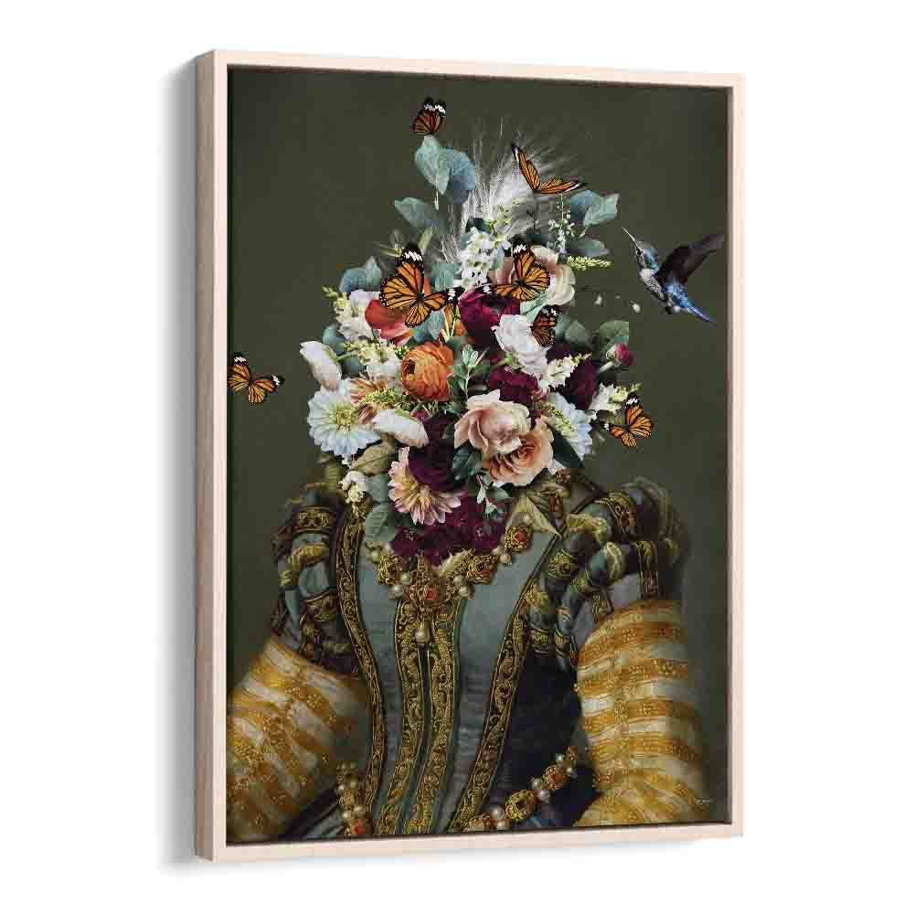 dame goldie by sue skellern wall art prints in Oak Wood Floater Frame