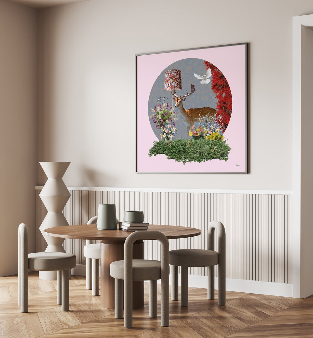 deer in the lounge by sue skellern wildlife posters wildlife paintings Artwork IV placed on a wall