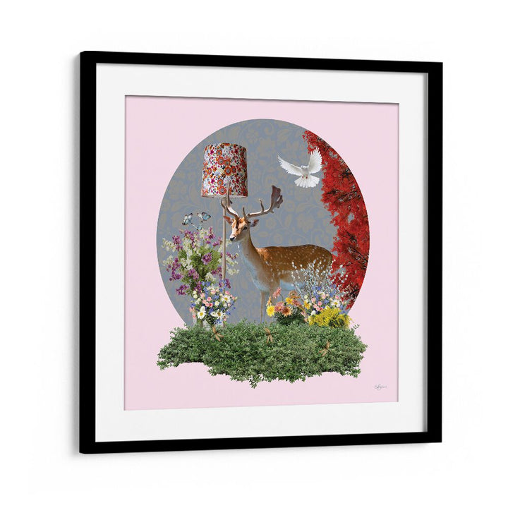 deer in the lounge by sue skellern wildlife posters wildlife paintings in Black Frame With Mount