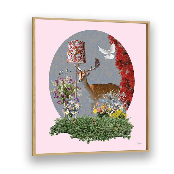 deer in the lounge by sue skellern wildlife posters wildlife paintings in Oak Wood Plain Frame