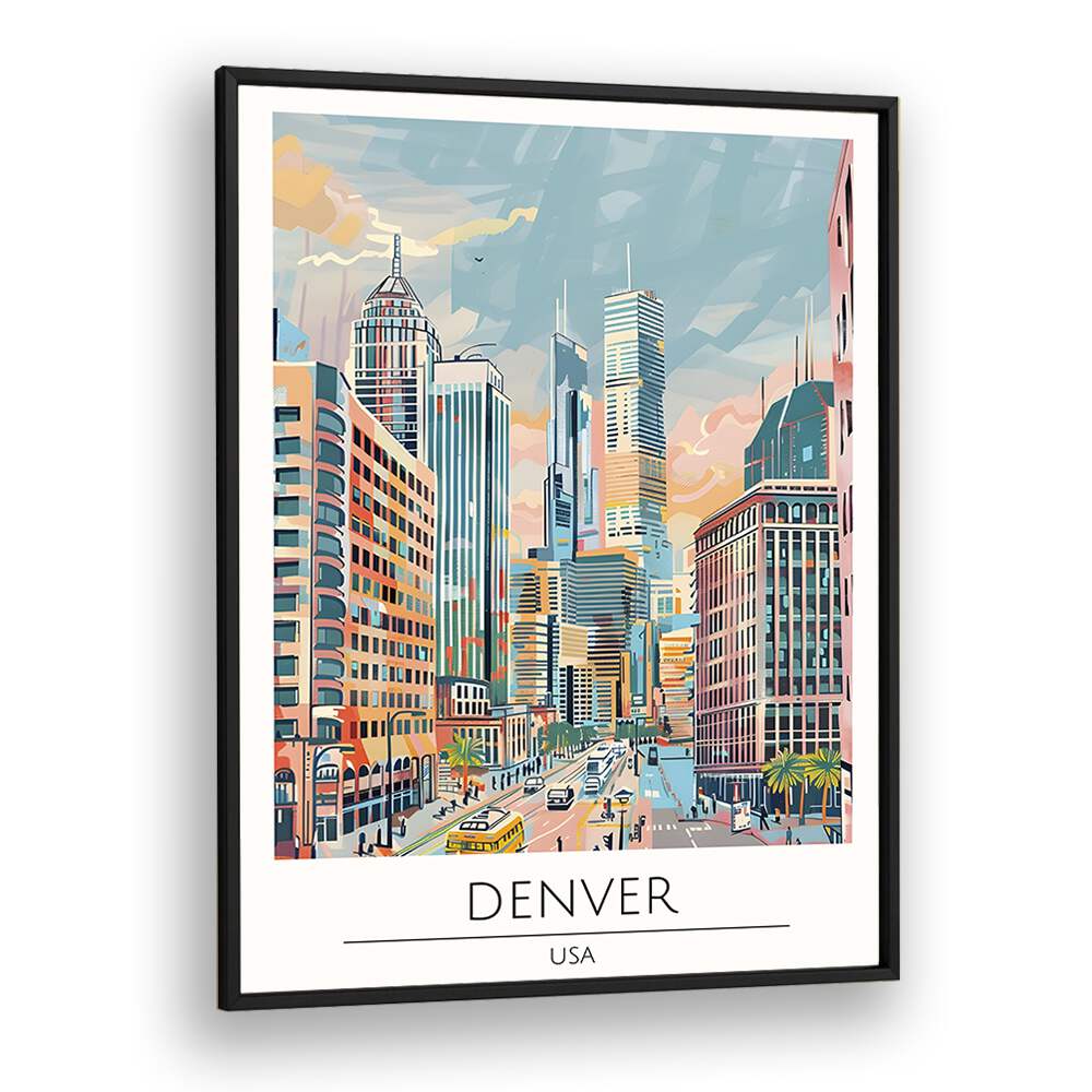 denver-usa travel posters in Black Plain Frame