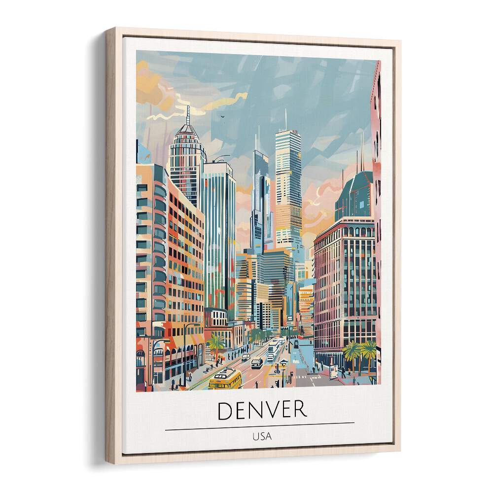 denver-usa travel posters in Oak Wood Floater Frame