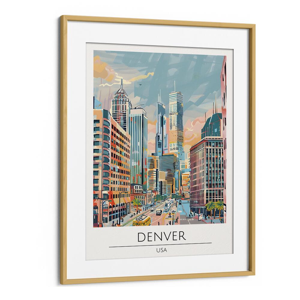 denver-usa travel posters in Oak Wood Frame With Mount