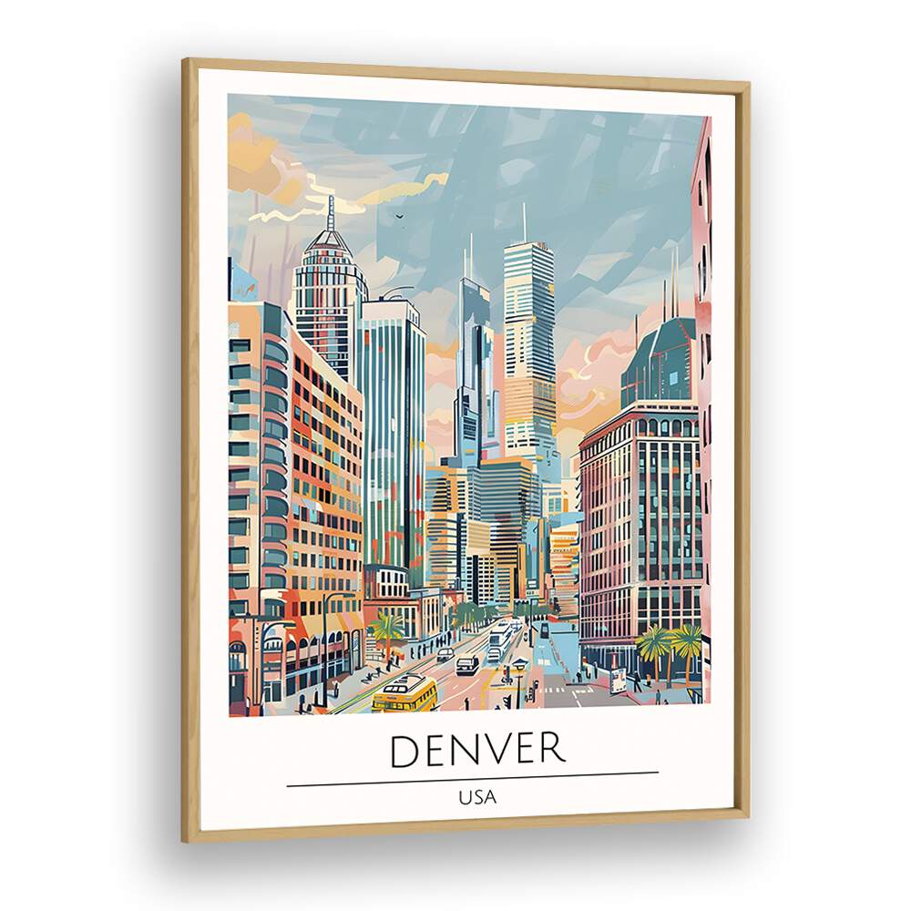 denver-usa travel posters in Oak Wood Plain Frame