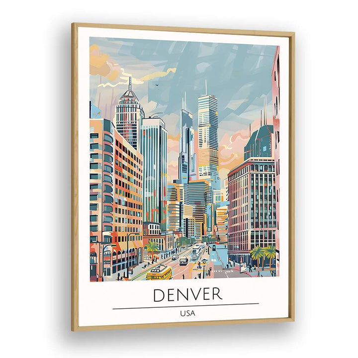 denver-usa travel posters in Oak Wood Plain Frame