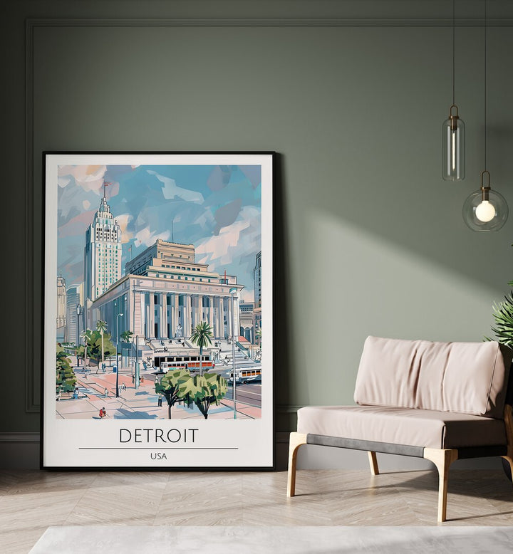 detroit-usa travel posters Artwork I placed on a Wall