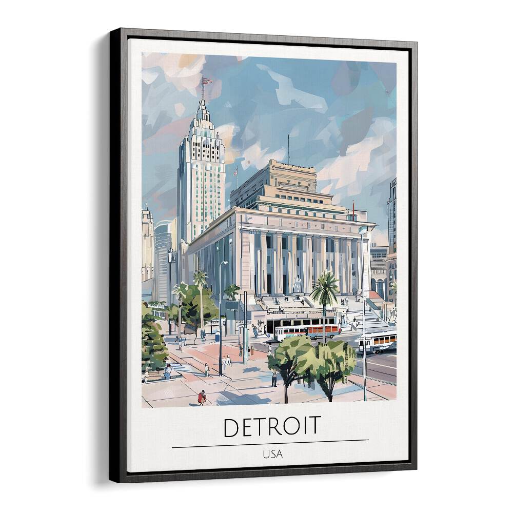 detroit-usa travel posters in Black Floater Frame