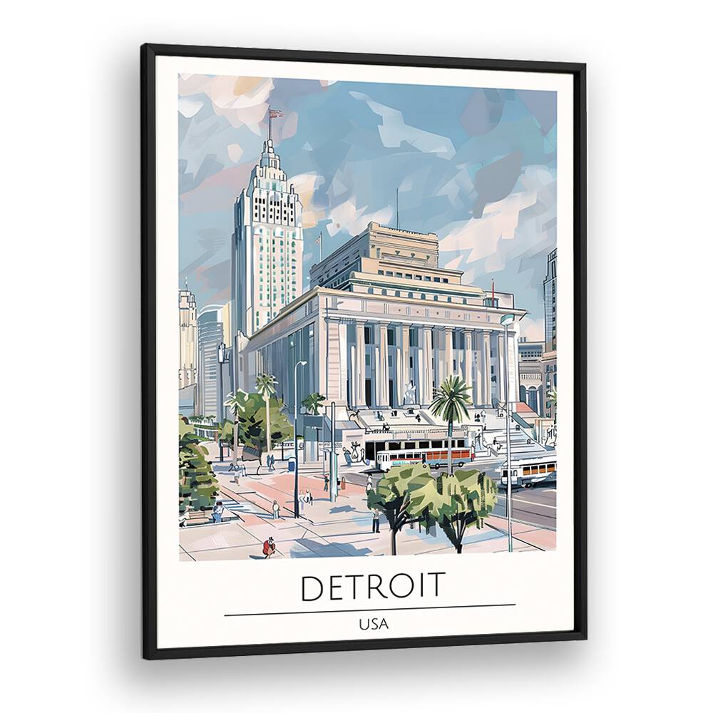 detroit-usa travel posters in Black Plain Frame