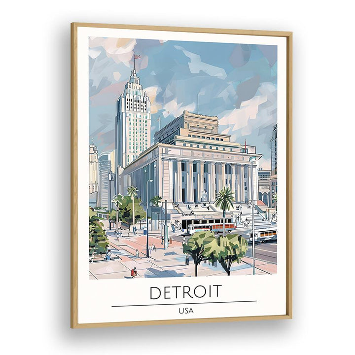 detroit-usa travel posters in Oak Wood Plain Frame