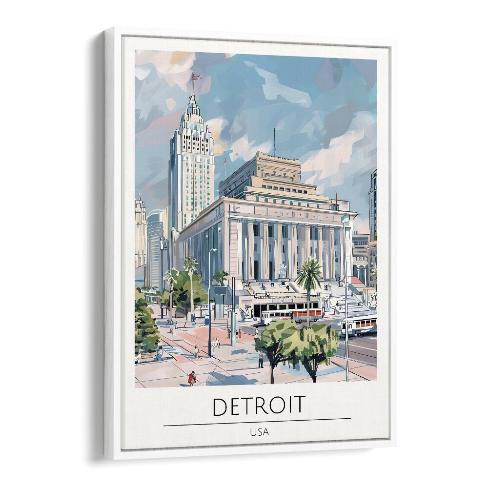 detroit-usa travel posters in White Floater Frame