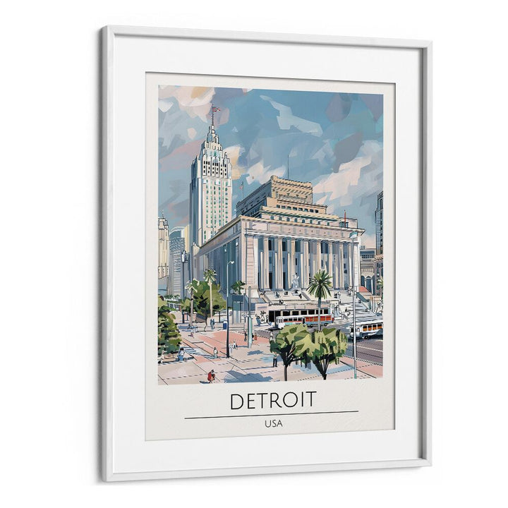 detroit-usa travel posters in White Frame With Mount