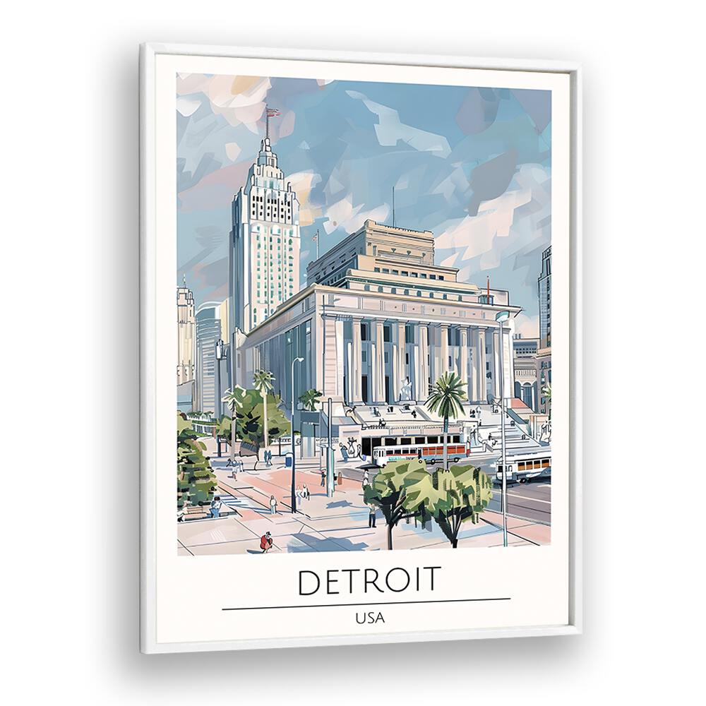 detroit-usa travel posters in White Plain Frame