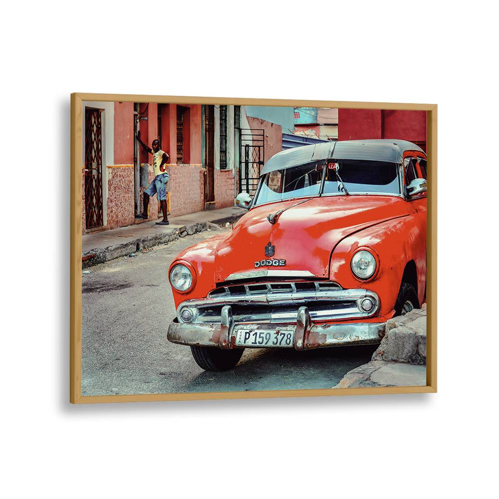 dodge car poster in Oak Wood Plain Frame