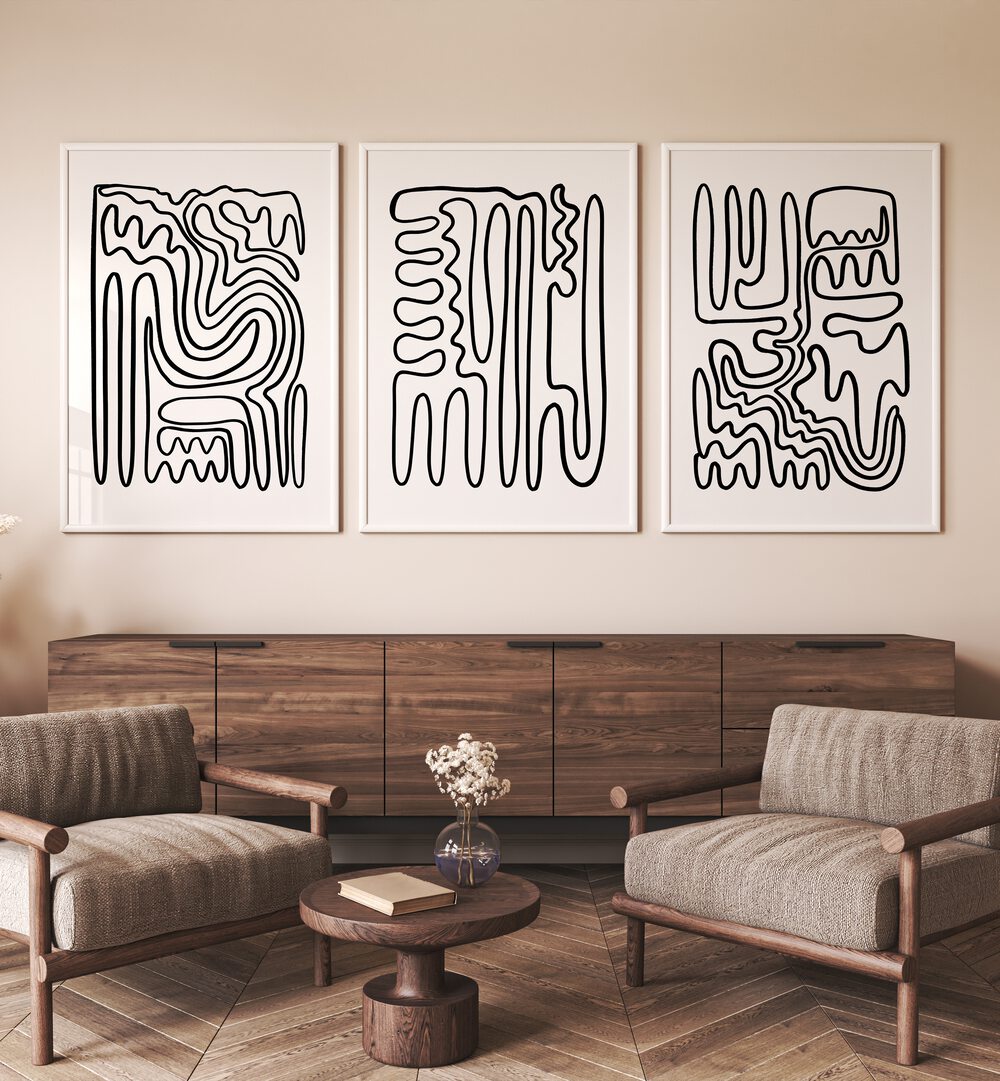 doodle art set of 3  placed on a wall 