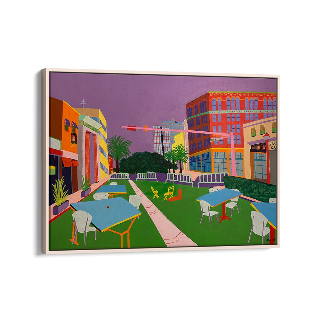 downtown clearwater landscape art prints in Oak Wood Floater Frame