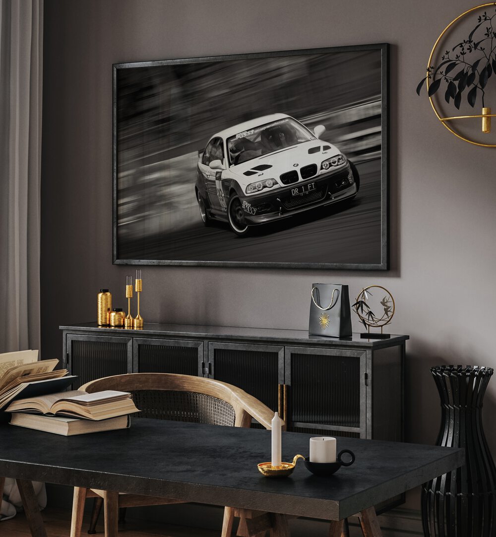 drift car poster Artwork III placed on a Wall 