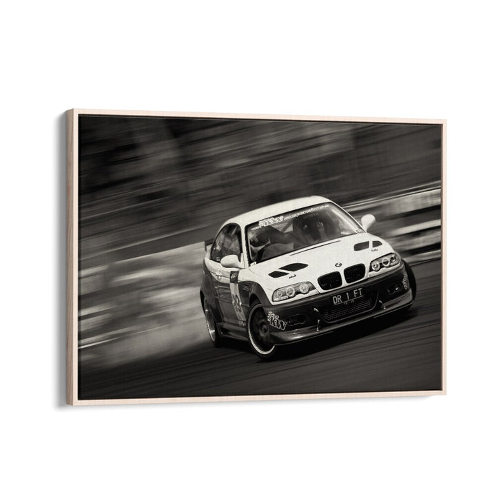 drift car poster in Oak Wood Floater Frame