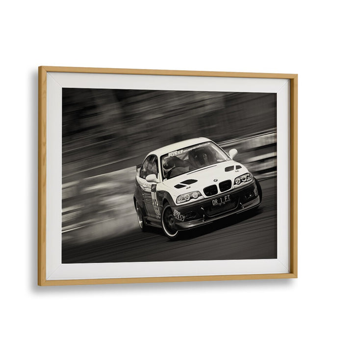 drift car poster in Oak Wood Frame With Mount