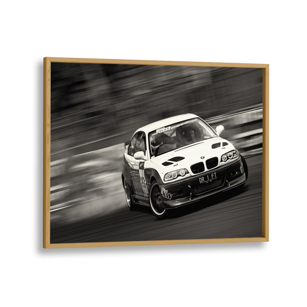 drift car poster in Oak Wood Plain Frame