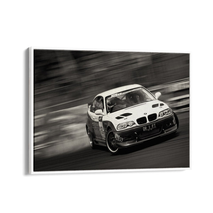 drift car poster in White Floater Frame