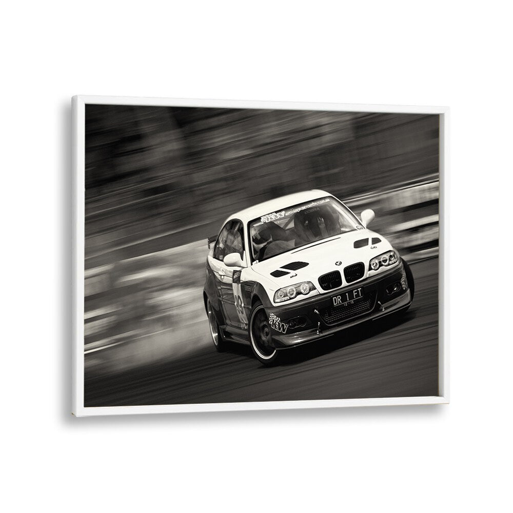 drift car poster in White Plain Frame
