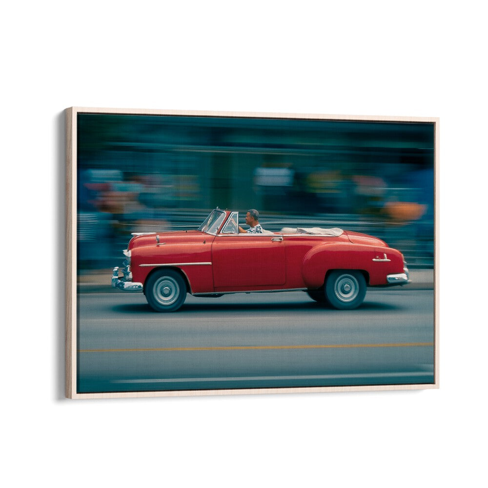 driving fast car poster in Oak Wood Floater Frame