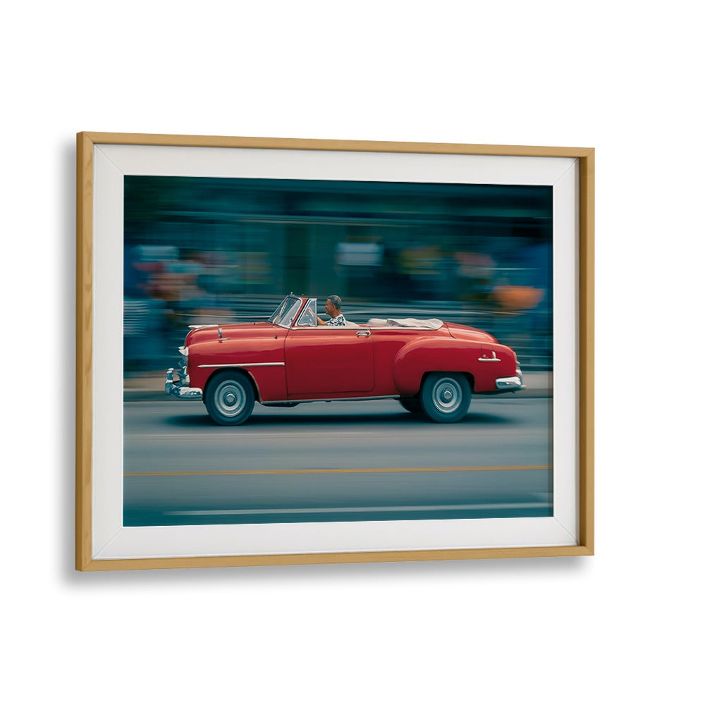 driving fast car poster in Oak Wood Frame With Mount