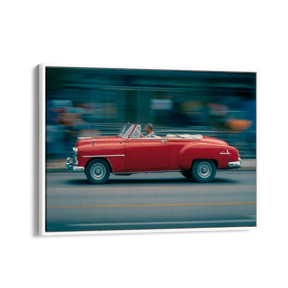 driving fast car poster in White Floater Frame