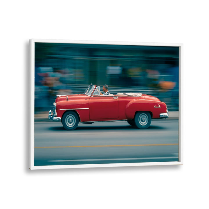 driving fast car poster in White Plain Frame