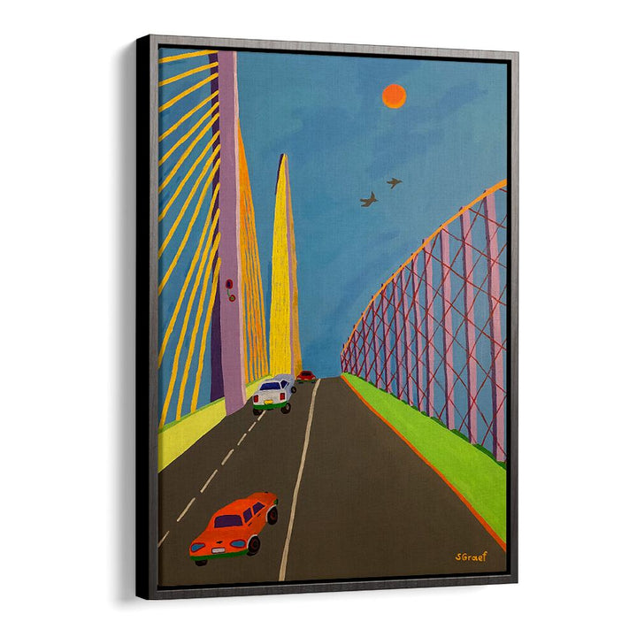 driving over the bridge landscape art prints in Black Floater Frame