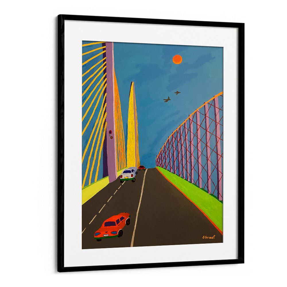 driving over the bridge landscape art prints in Black Frame With Mount