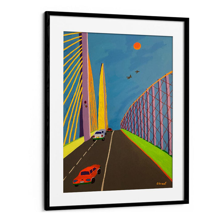 driving over the bridge landscape art prints in Black Frame With Mount