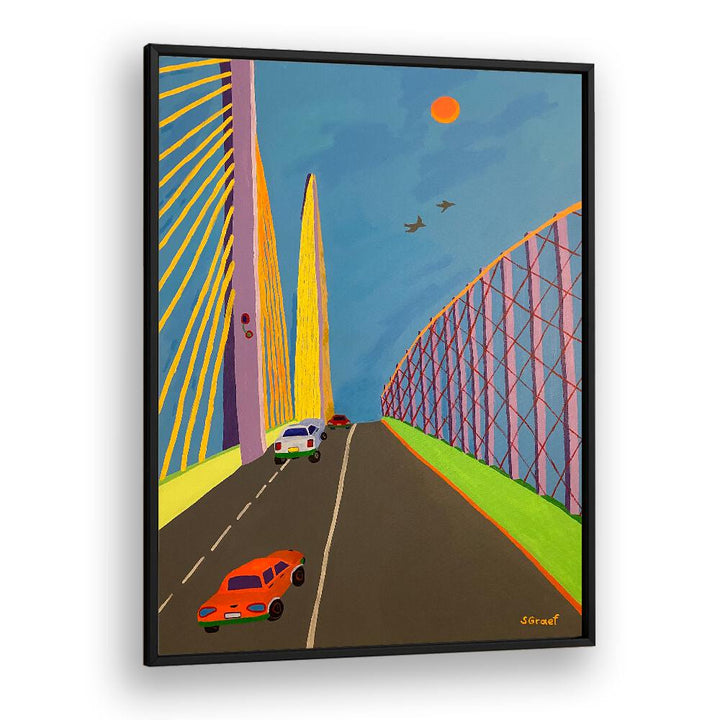 driving over the bridge landscape art prints in Black Plain Frame
