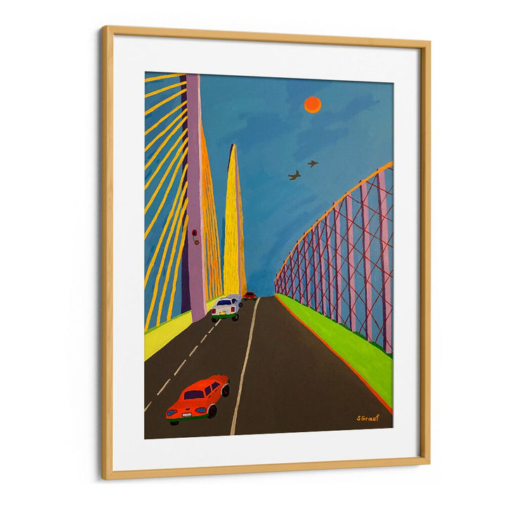 driving over the bridge landscape art prints in Oak Wood Frame With Mount