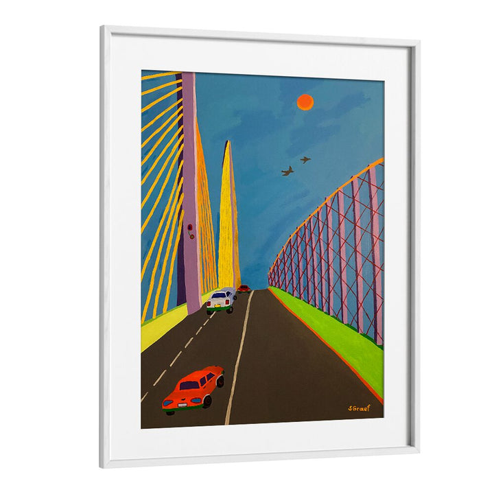 driving over the bridge landscape art prints in White Frame With Mount