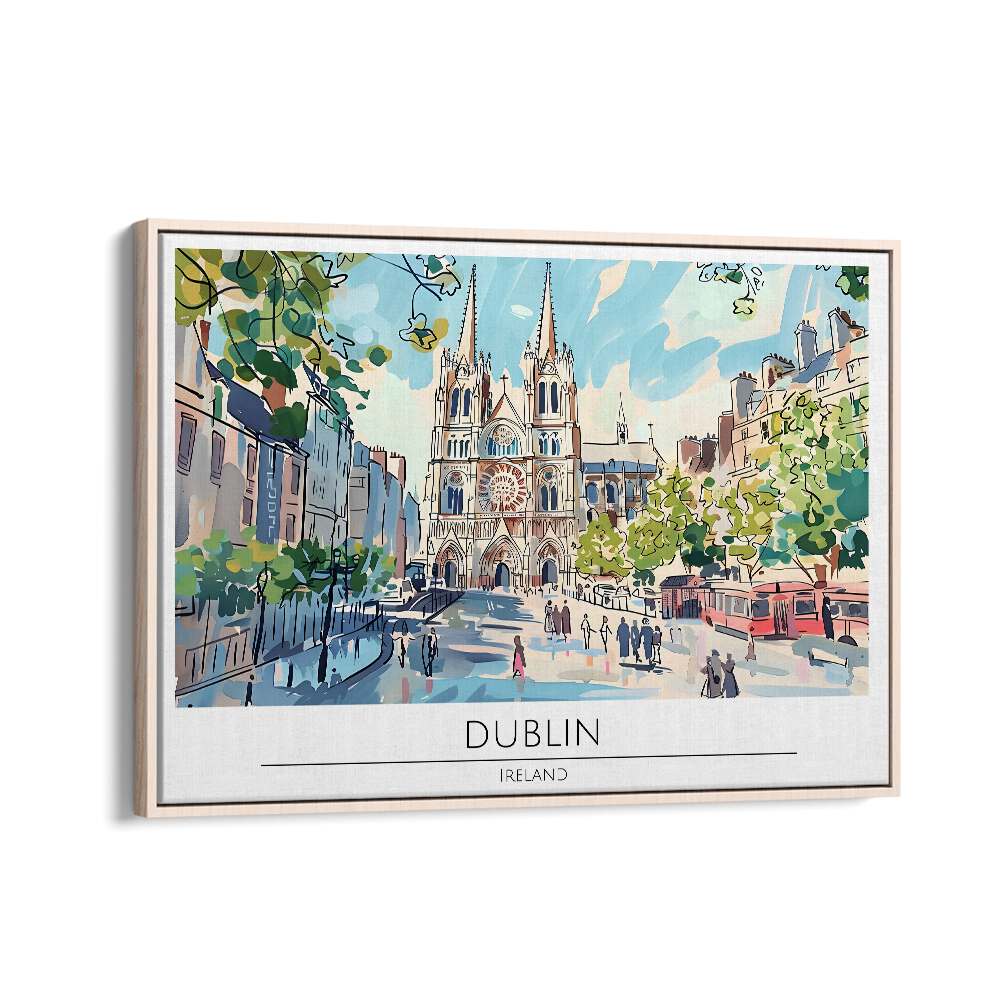 dublin capital city II travel posters in Oak Wood Floater Frame