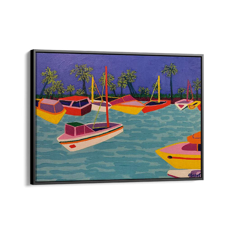 dunedin marina landscape art prints in Black Floater Frame