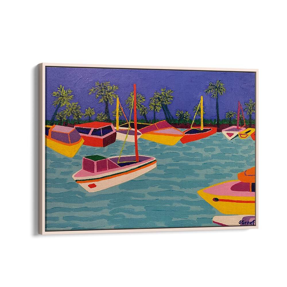 dunedin marina landscape art prints in Oak Wood Floater Frame