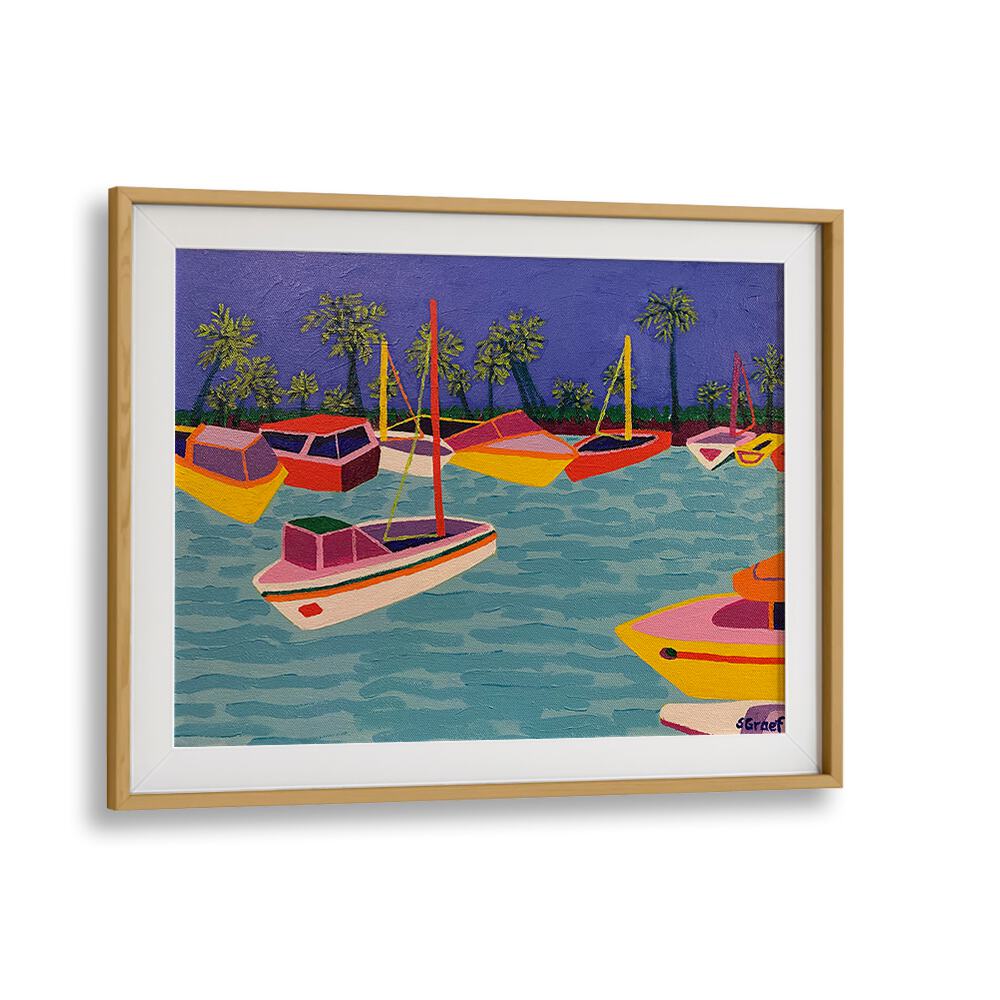 dunedin marina landscape art prints in Oak Wood Frame With Mount