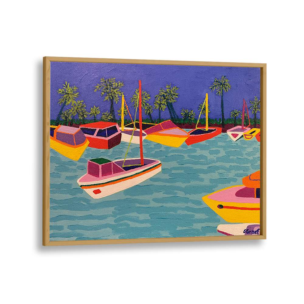 dunedin marina landscape art prints in Oak Wood Plain Frame