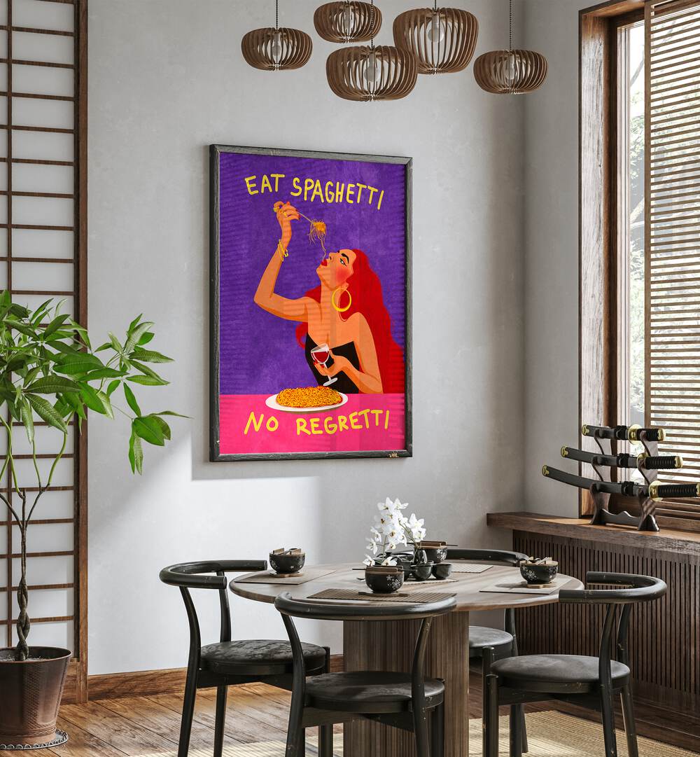 eat spaghetti no regretti by raissa oltmanns kitchen posters Artwork II placed on a wall