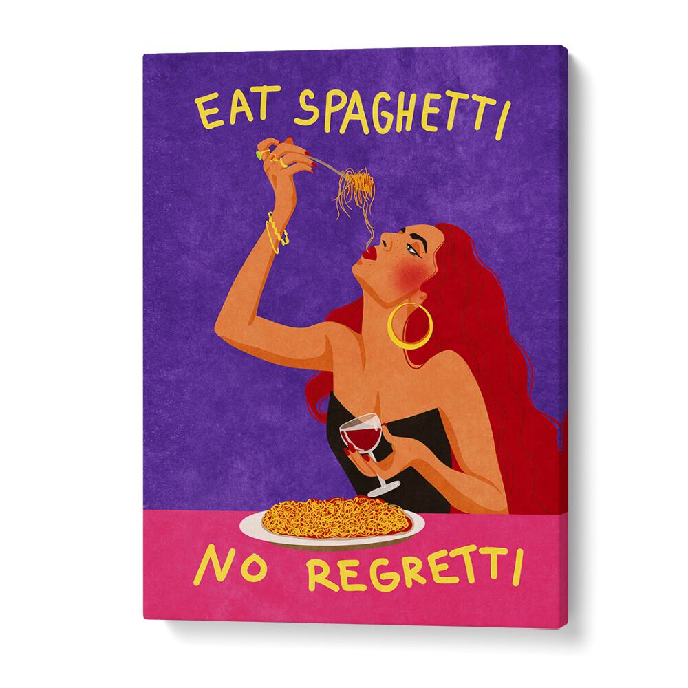 eat spaghetti no regretti by raissa oltmanns kitchen posters in Gallery Wrap