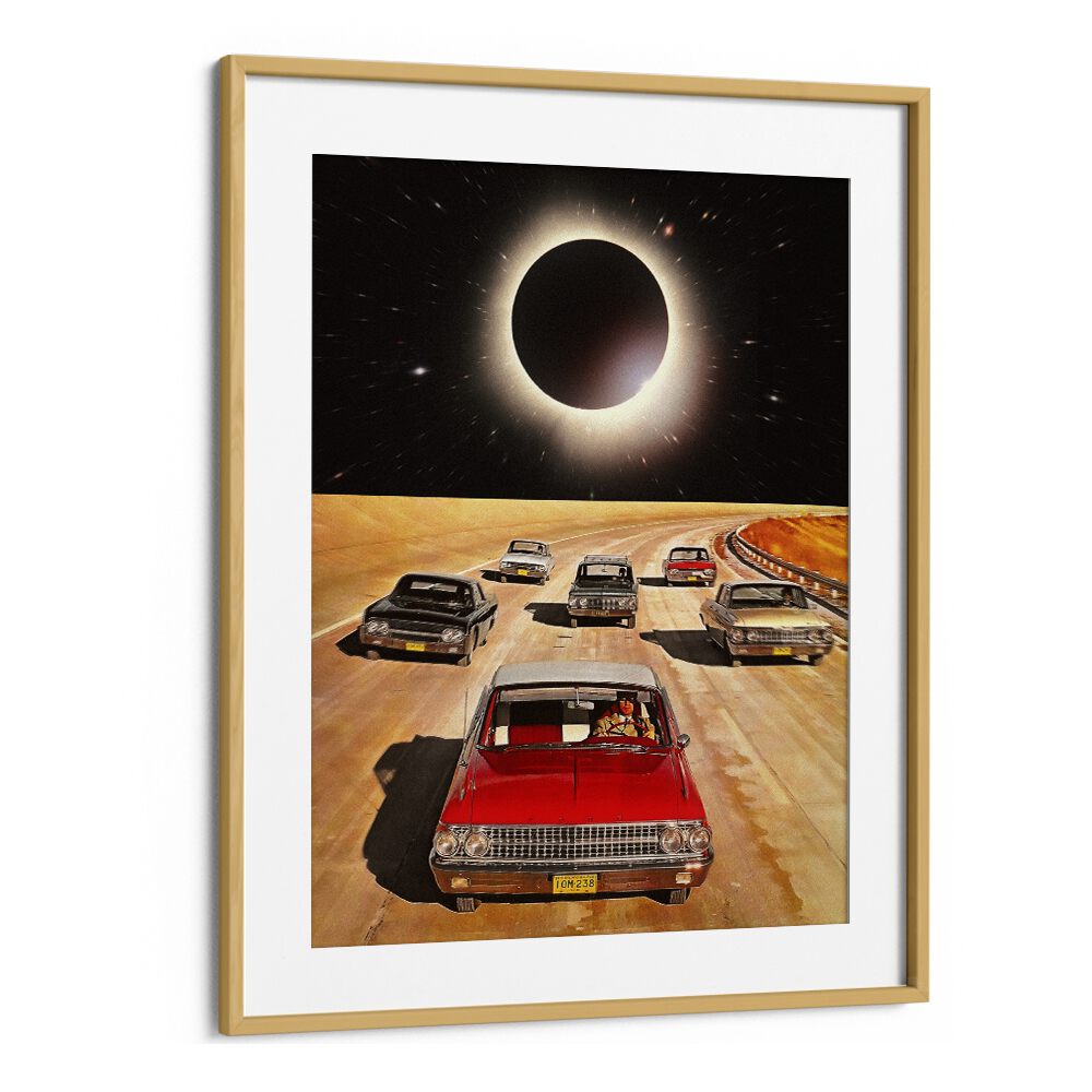 eclipsed car poster in Oak Wood Frame With Mount