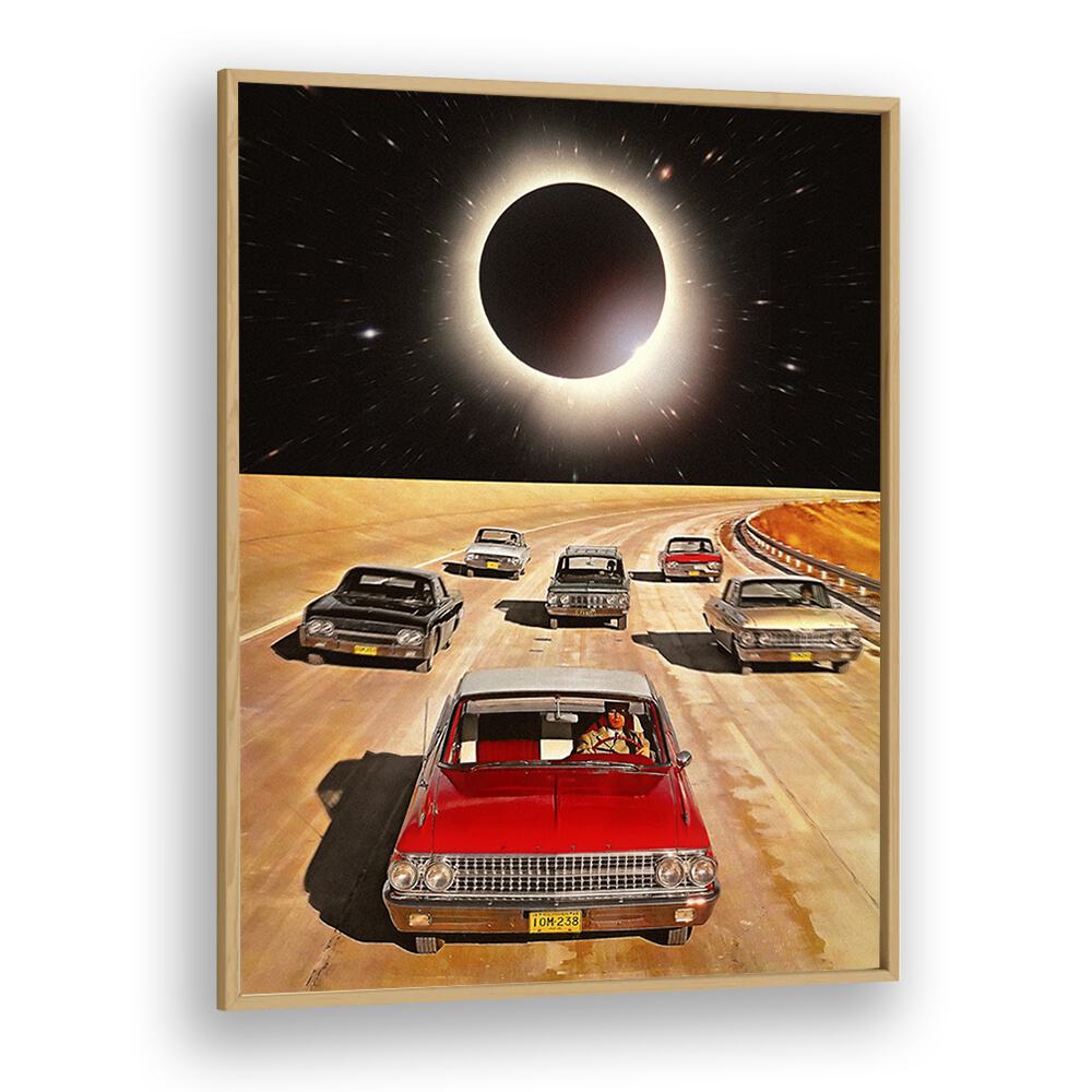 eclipsed car poster in Oak Wood Plain Frame