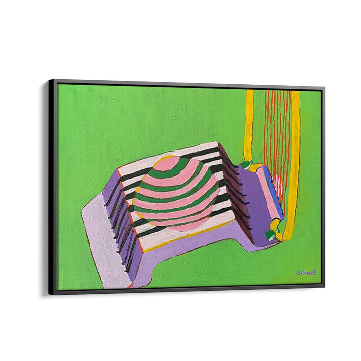 egg slicer on green landscape art prints in Black Floater Frame