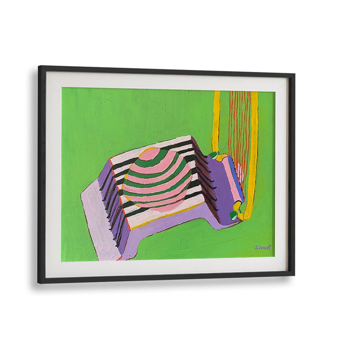 egg slicer on green landscape art prints in Black Frame With Mount