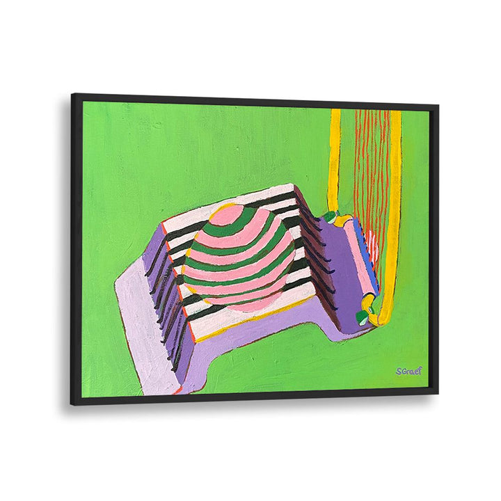 egg slicer on green landscape art prints in Black Plain Frame