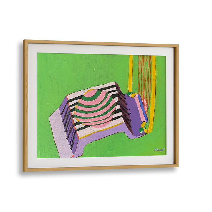 egg slicer on green landscape art prints in Oak Wood Frame With Mount